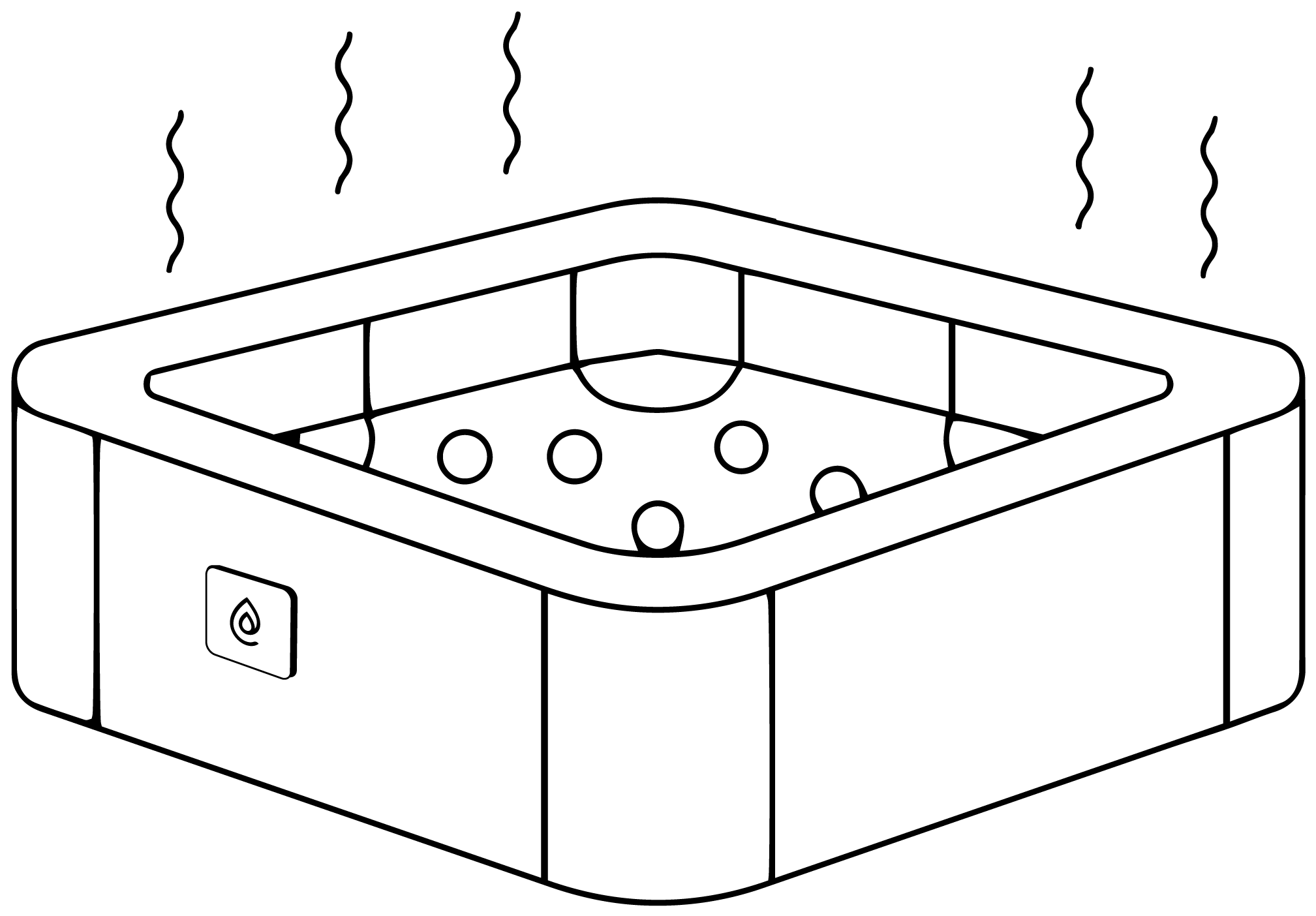 Black and white outline of a hot tub